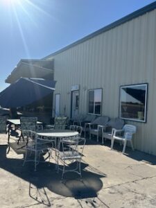 Outdoor seating in front of the FBO at the Weiser Municipal Airport.