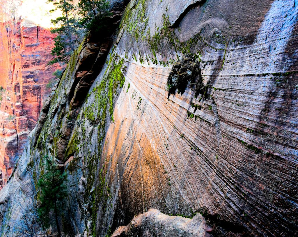 Striated canyon walls in Zion National Park near St. George, Utah