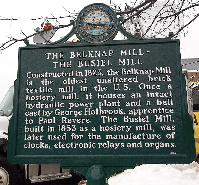 Sign for the Belknap and Busiel Mills, Laconia, New Hampshire.
