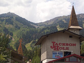 Clock tower in Teton Village at Jackson Hole, Wyoming.
