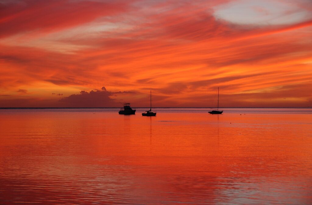 Ocean sunset over Molokai Harbor, Hawaii.