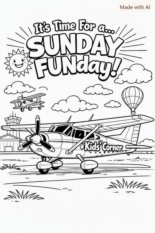 Sunday FunDay coloring page of a Cessna 172 Skyhawk