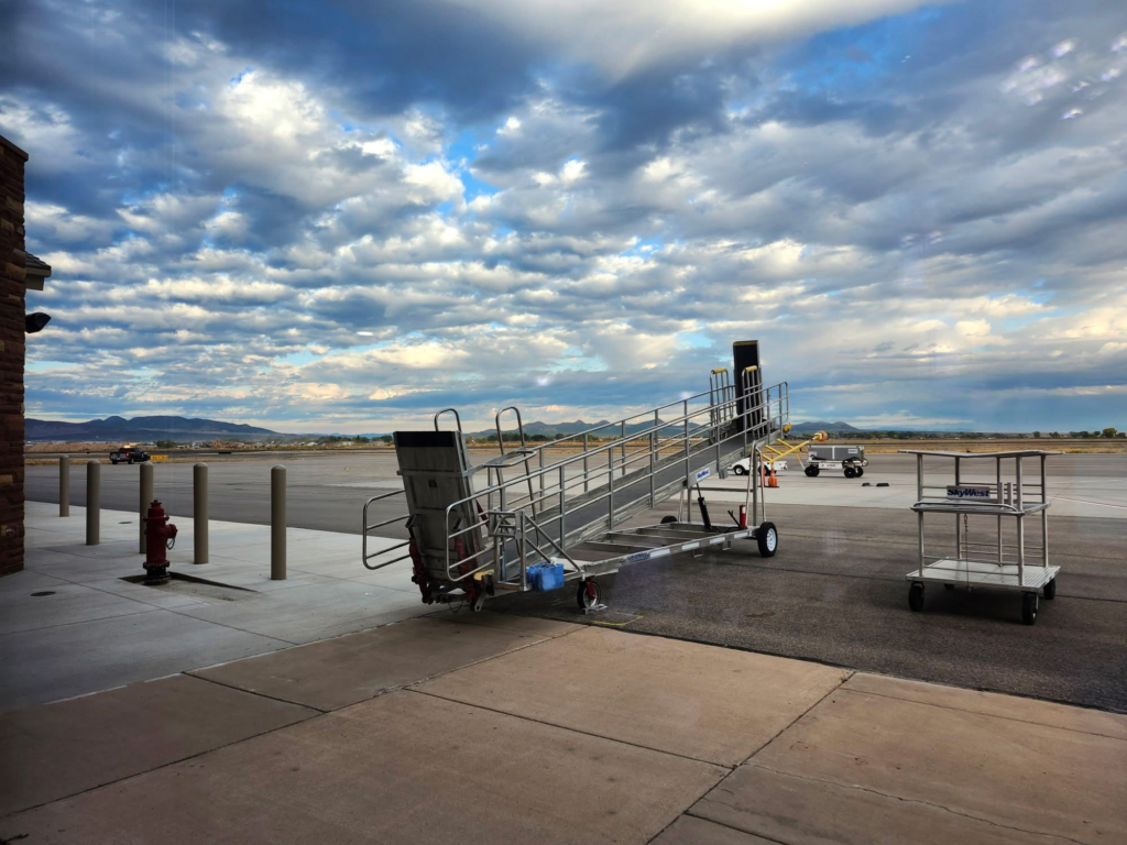 Airstairs on the tarmac at Cedar City Regional Airport.